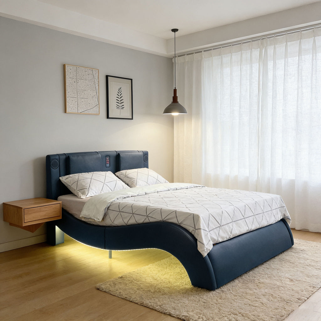Platform Bed Frame With LED Lighting, tooth Music, Vibration Massage by Unique Piece Furniture