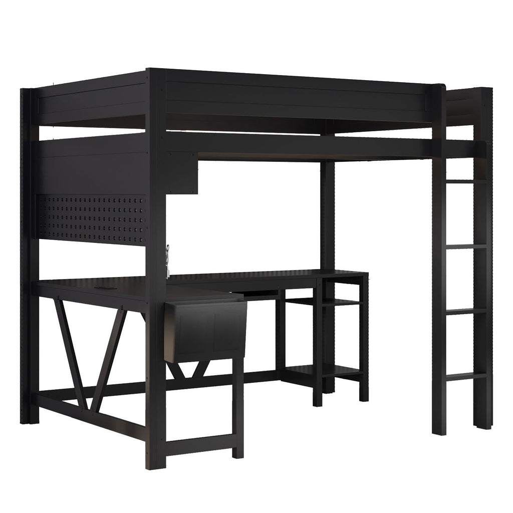 Gaming Loft Bed With Desk, Storage Shelves, LED And Charging Station by Unique Piece Furniture