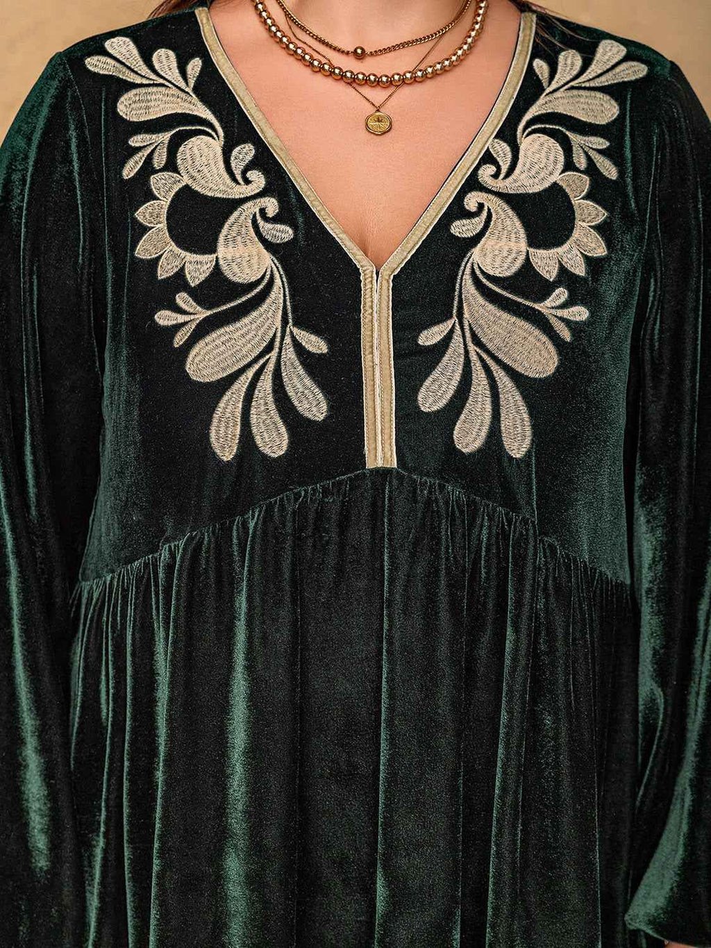 Plus Size Embroidered V-Neck Long Sleeve Dress by Wild and Free Boutique