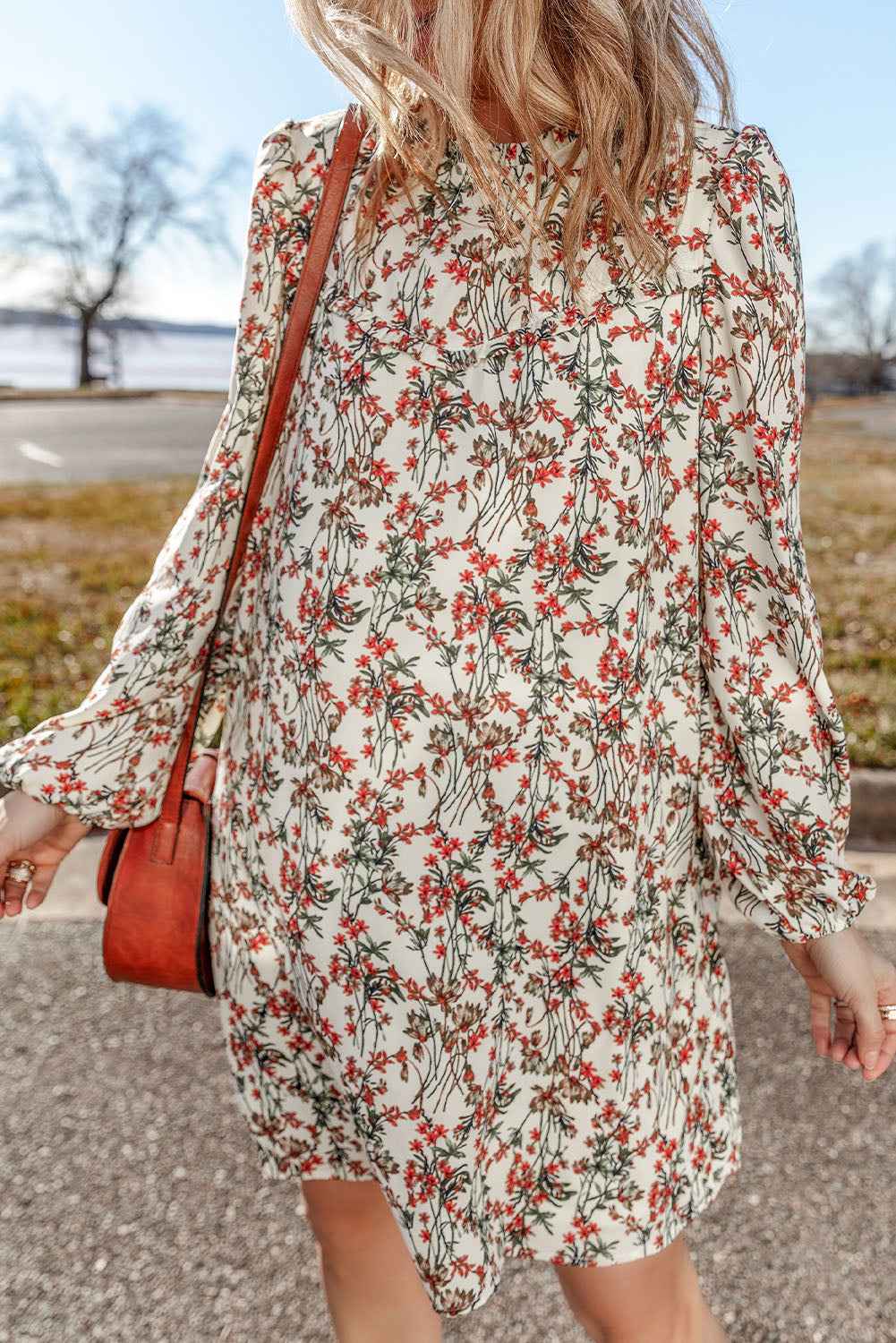 White Floral Printed Long Sleeve Mini Dress by Wild and Free Boutique