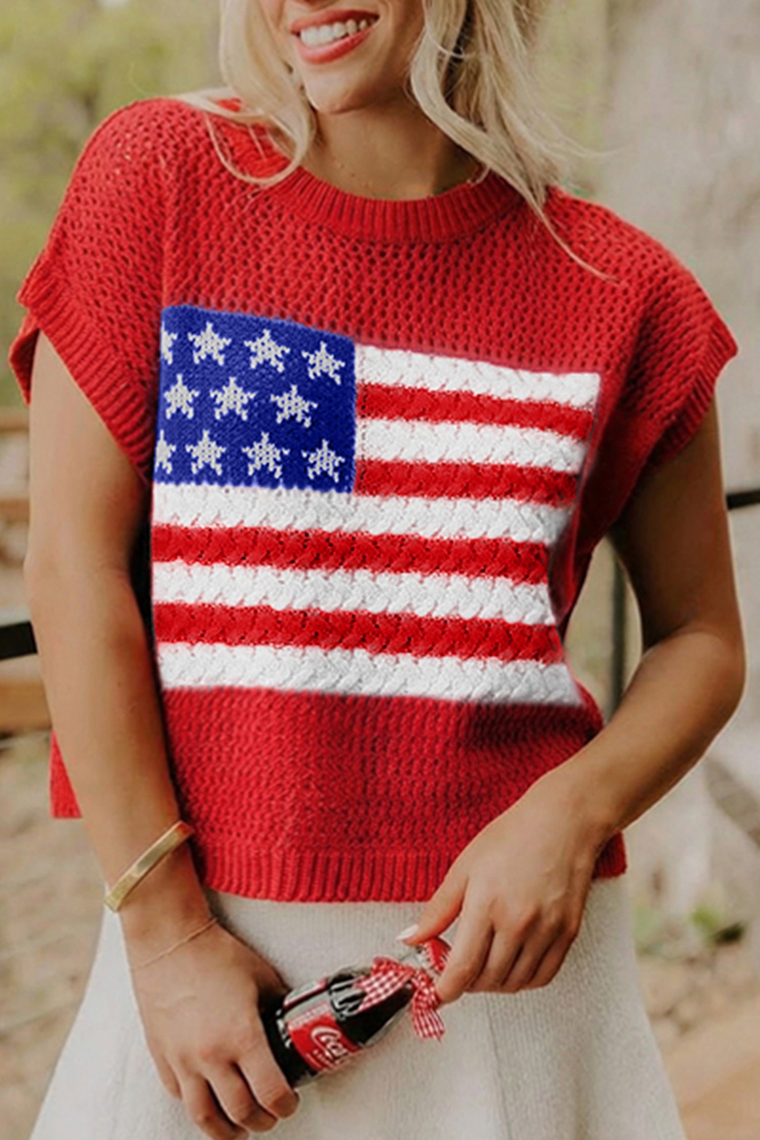 Sky Blue Flag Graphic Short Sleeve Sweater Top by Dear-Lover Dropshipping