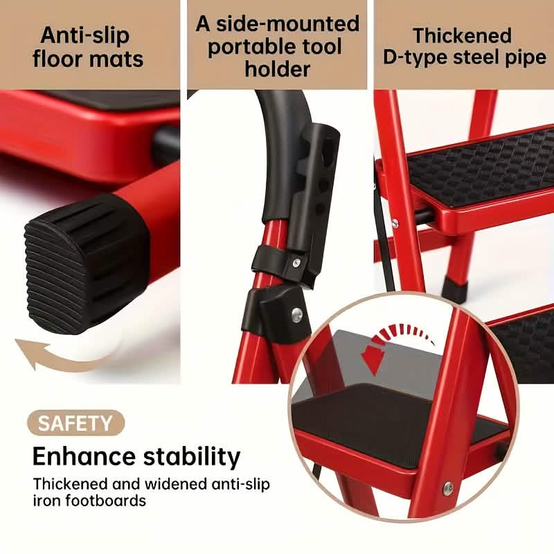 Folding 3/4-Step Ladder – Portable Steel Step Stool, Anti-Slip by DailySale