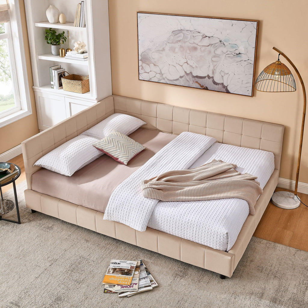Mid-Century Storage Upholstered Tufted Bed Frame With Backrest And Armrests by Unique Piece Furniture