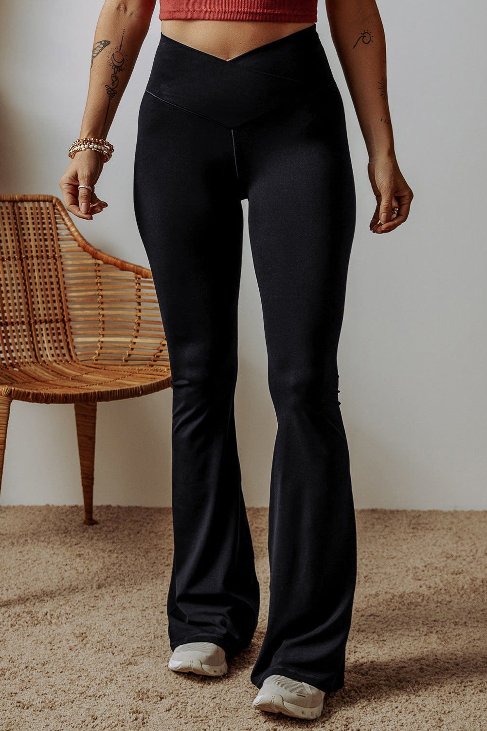 Black V Shape High Waist Flared Leggings by Dear-Lover Dropshipping
