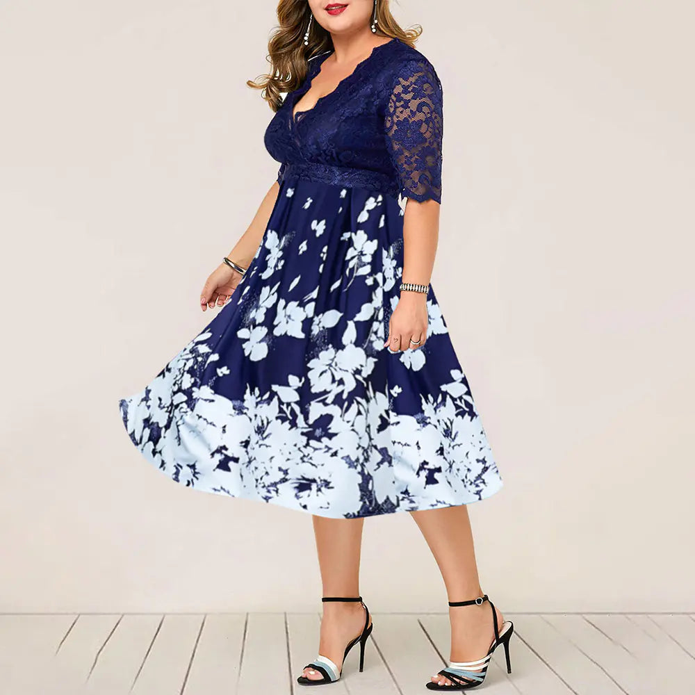 Plus Size Elegant Blue Lace Summer Evening Dress by Trendy Attic Store01