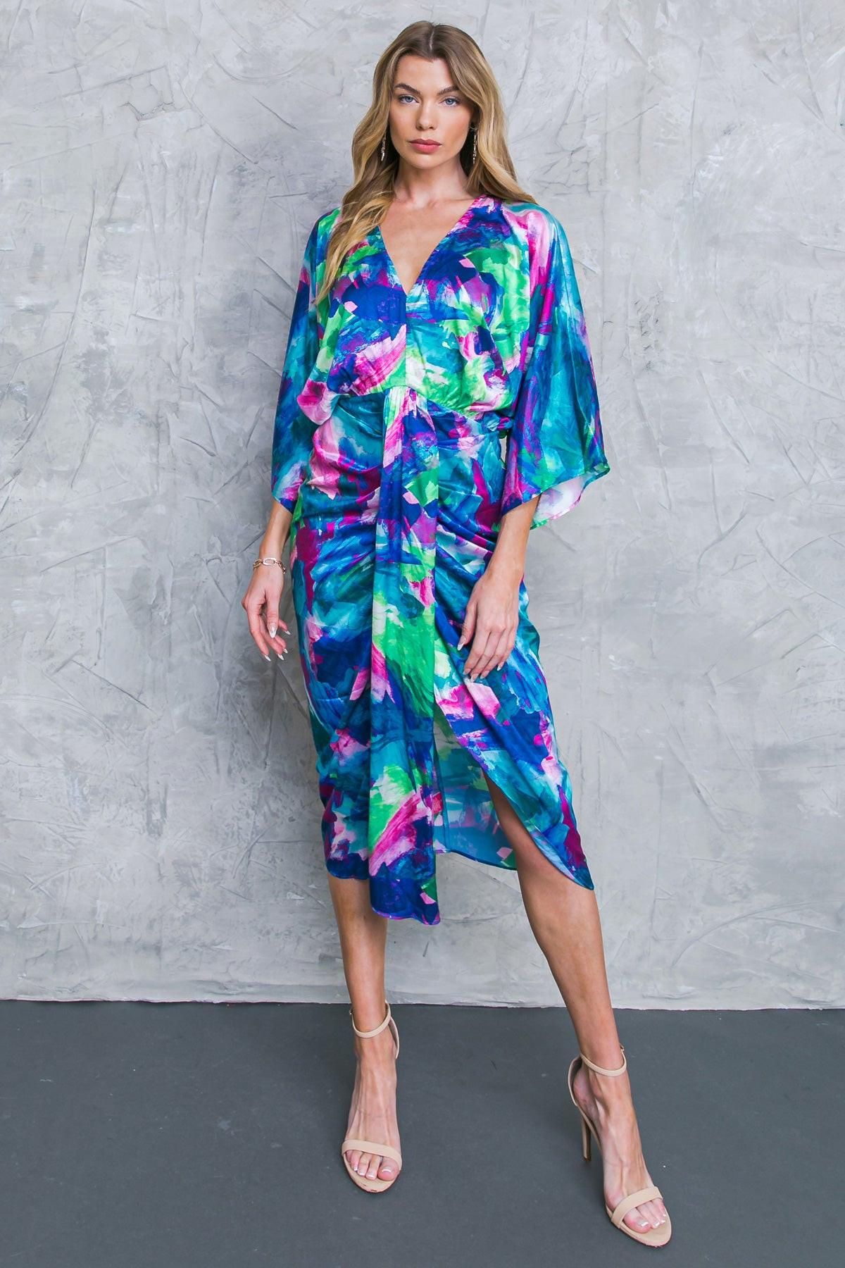 ON THE HORIZON WOVEN SATIN MIDI DRESS by Flying Tomato