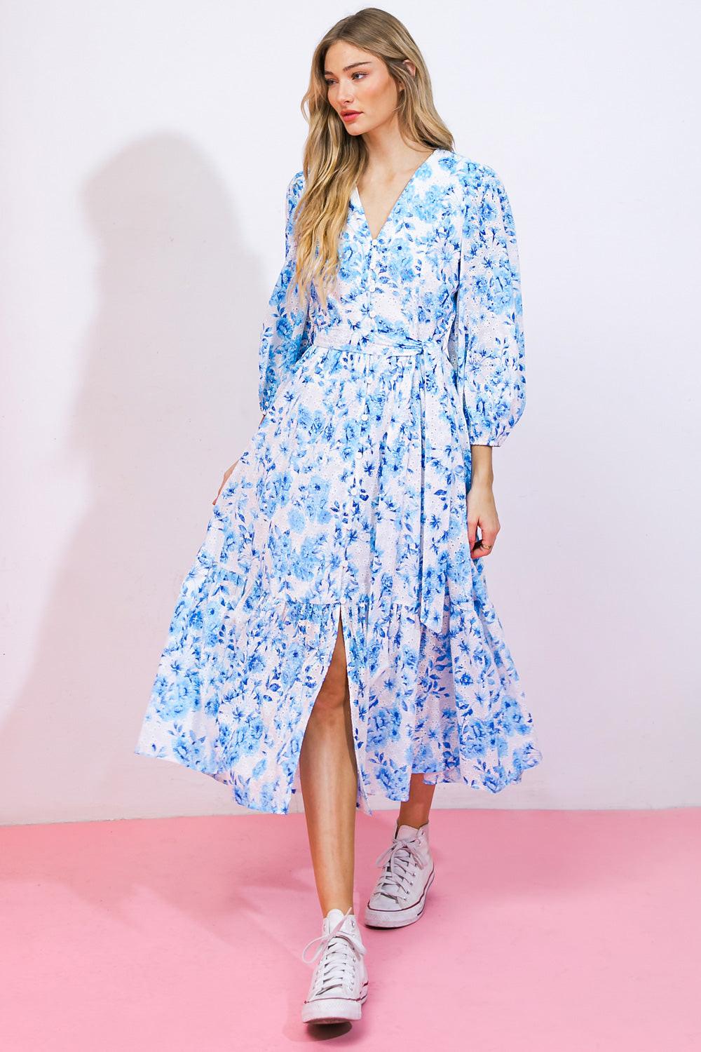 SPECTACULAR MAGIC WOVEN EYELET MIDI DRESS by Flying Tomato