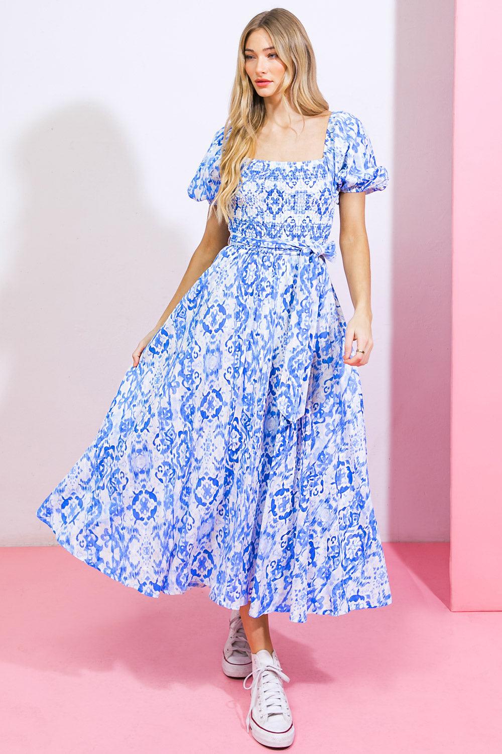 GOTTA GET GOING WOVEN MIDI DRESS by Flying Tomato