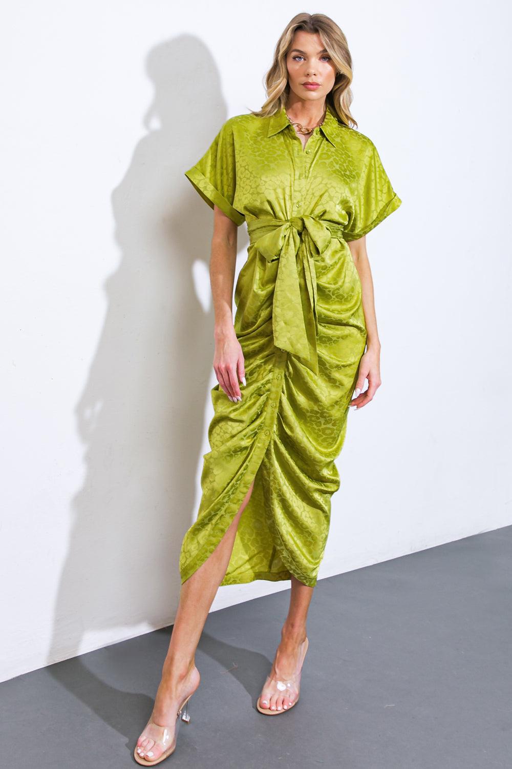 COMING TO MY SENSES WOVEN SATIN MIDI DRESS by Flying Tomato