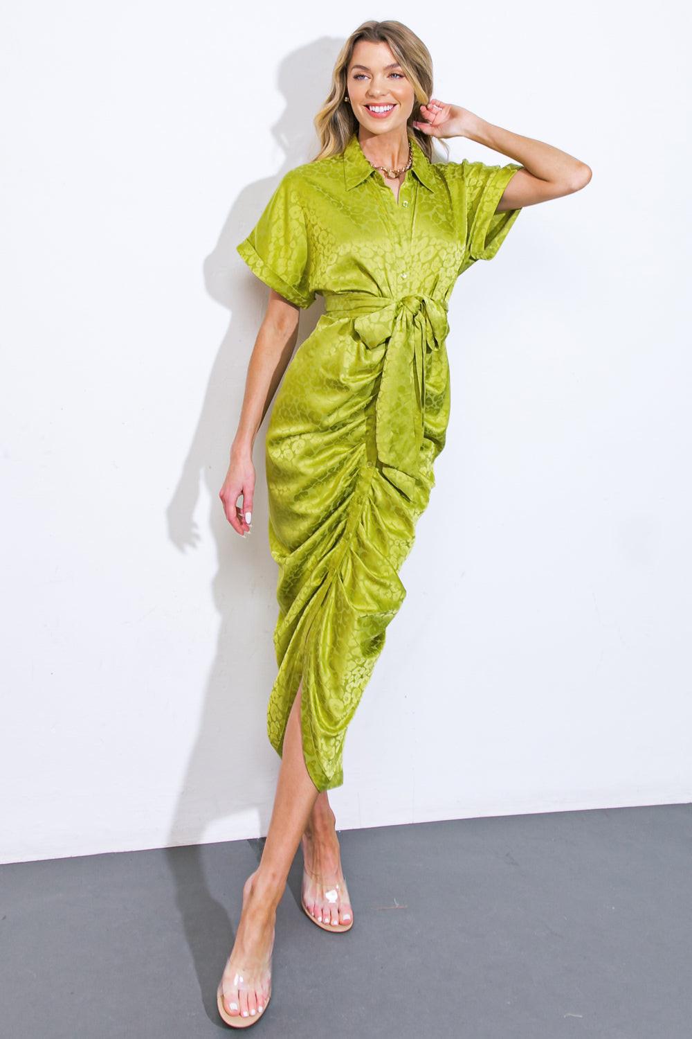 COMING TO MY SENSES WOVEN SATIN MIDI DRESS by Flying Tomato