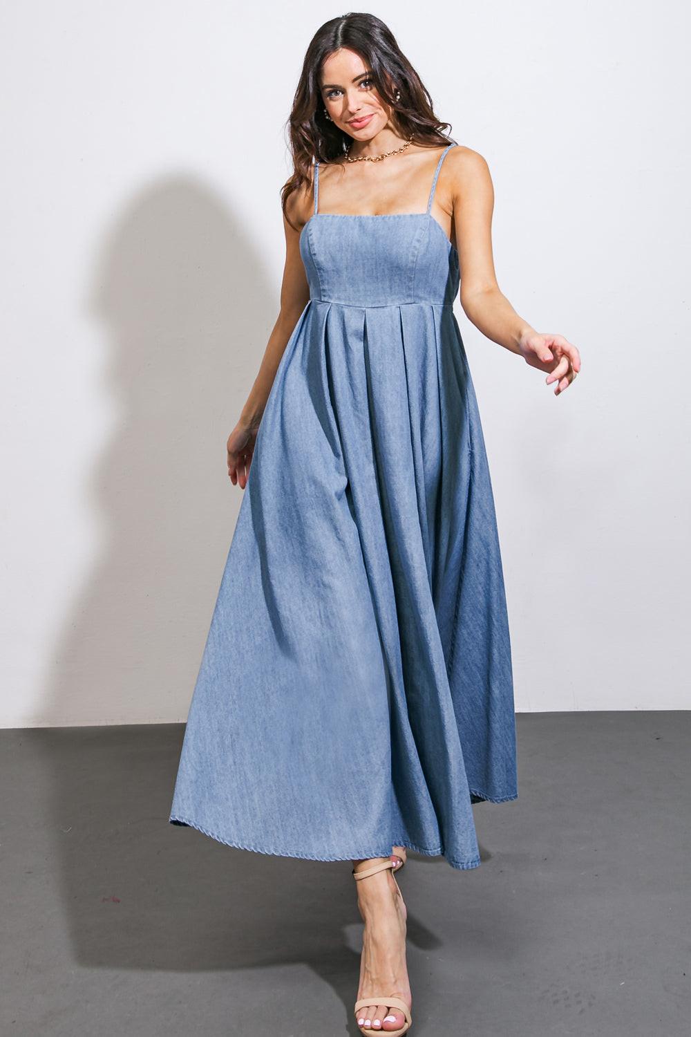CAPTIVATING HEART DENIM MIDI DRESS by Flying Tomato