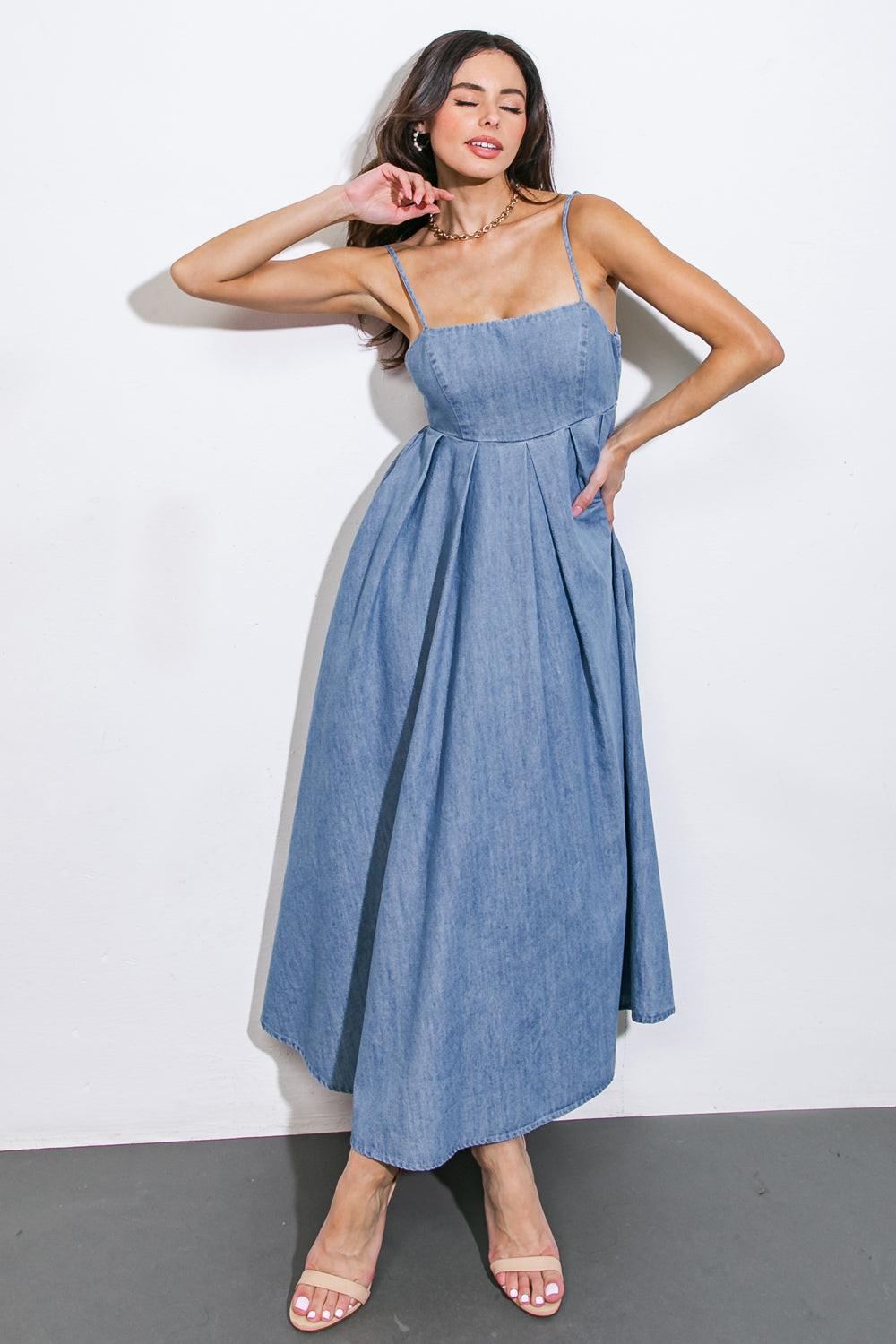CAPTIVATING HEART DENIM MIDI DRESS by Flying Tomato