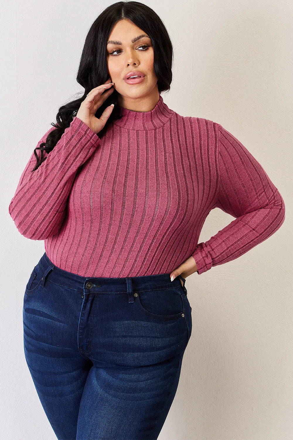 Basic Bae Full Size Ribbed Mock Neck Long Sleeve T-Shirt by Wild and Free Boutique