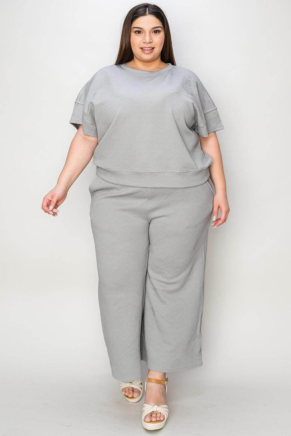 Double Take Full Size Texture Top and Pants Set for Women by Selvanelle