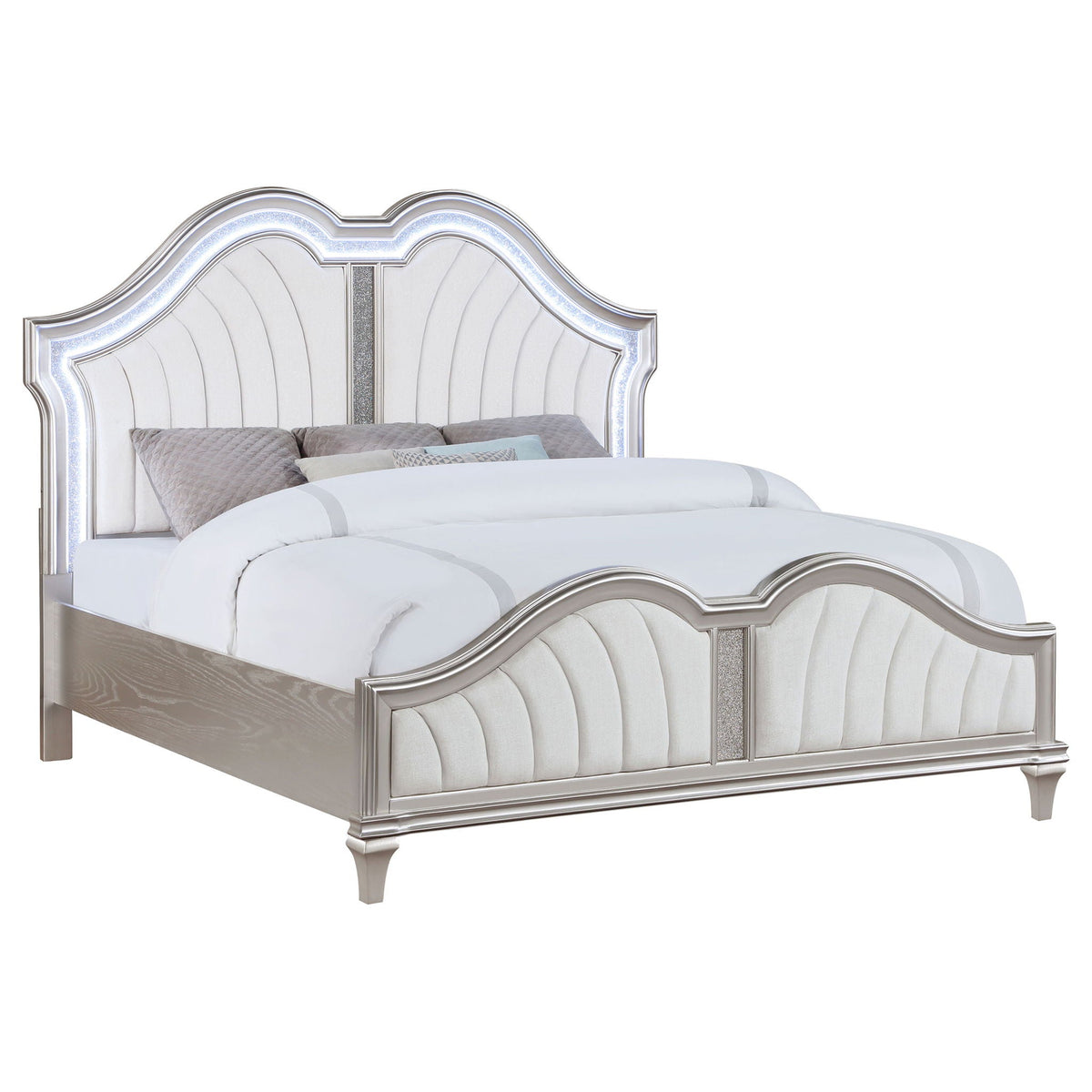 Evangeline Wood Eastern King LED Panel Bed Silver Oak by Unique Piece Furniture