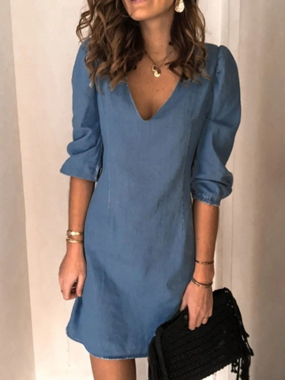 Full Size V-Neck Half Sleeve Dress by Wild and Free Boutique