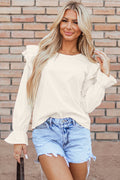 Beige Ruffled Flounce Sleeve Corduroy Blouse by Wild and Free Boutique