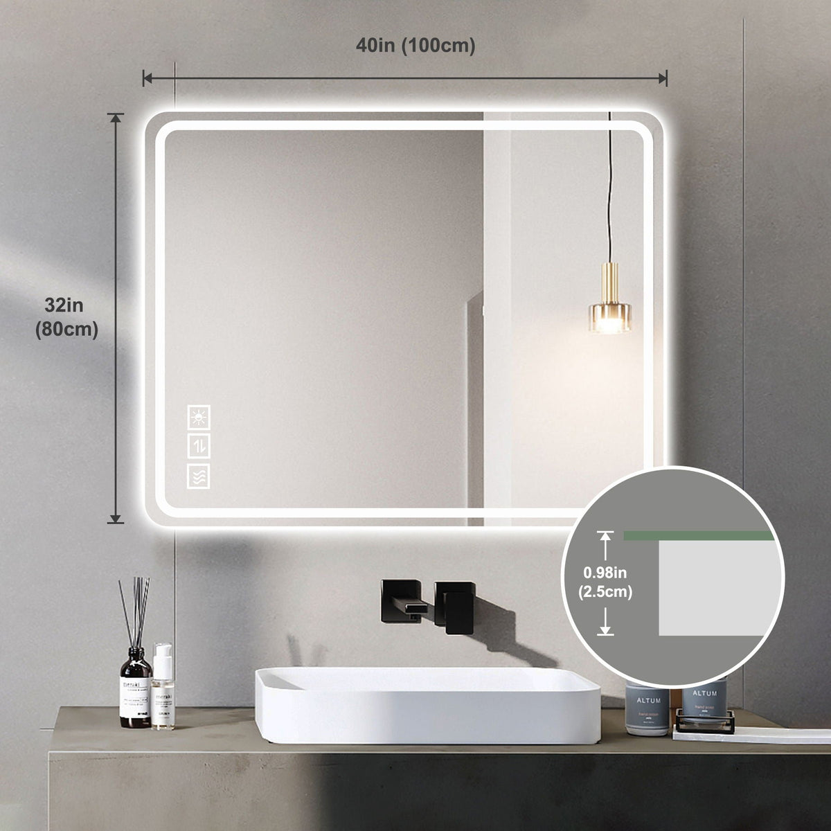 Bathroom Mirror Vanity Mirrors With Front Lights, Wall Mounted, Anti-Fog, Frameless, Horizontal Or Vertical by Unique Piece Furniture