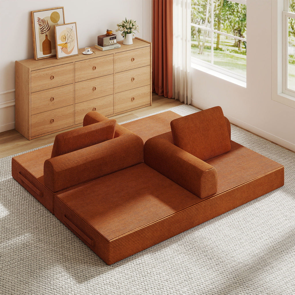 Convertible Sleeper Sofa Bed With Cylindrical Pillow, Fixed Shape Frame by Unique Piece Furniture
