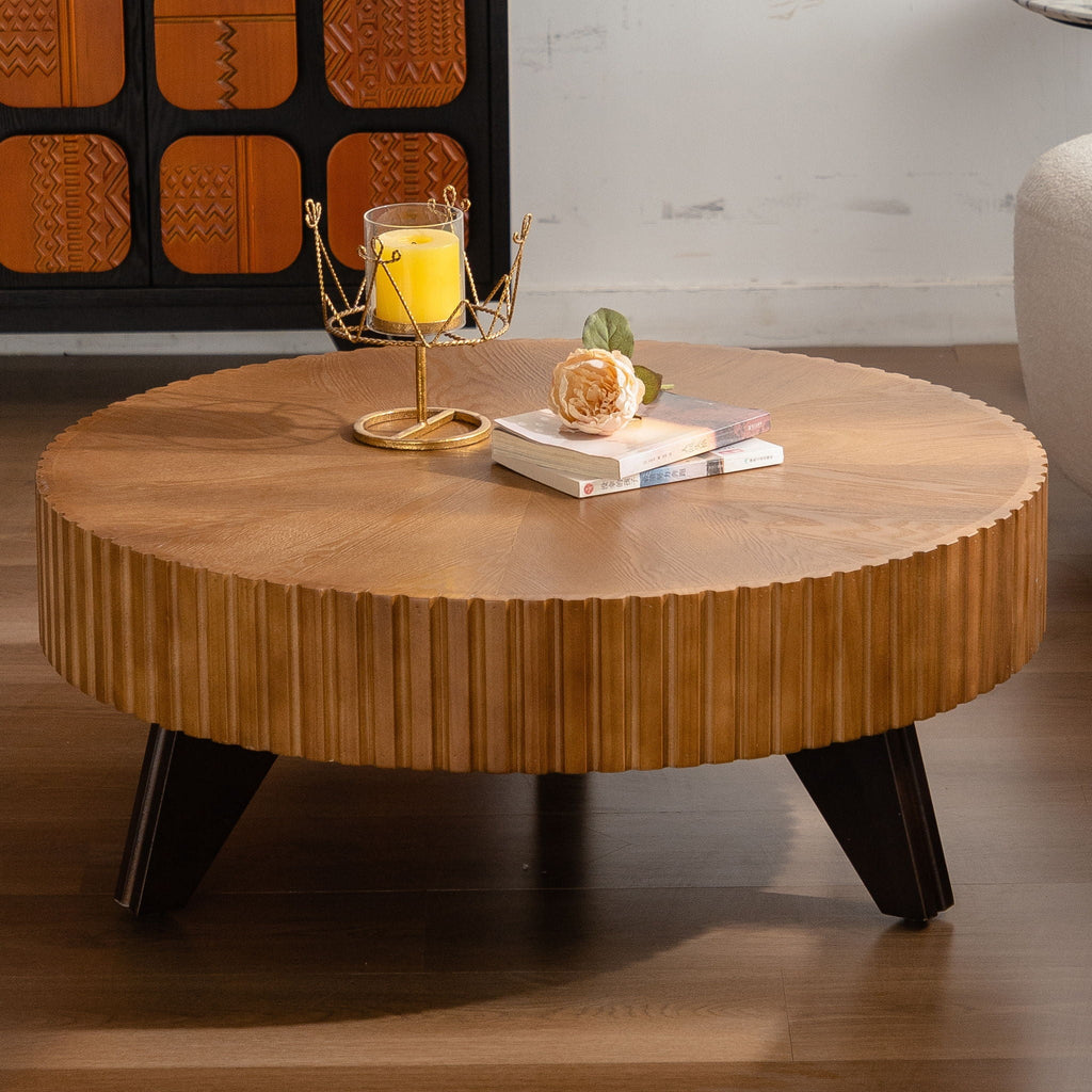 Round Retro Coffee With Solid Wood Legs by Unique Piece Furniture