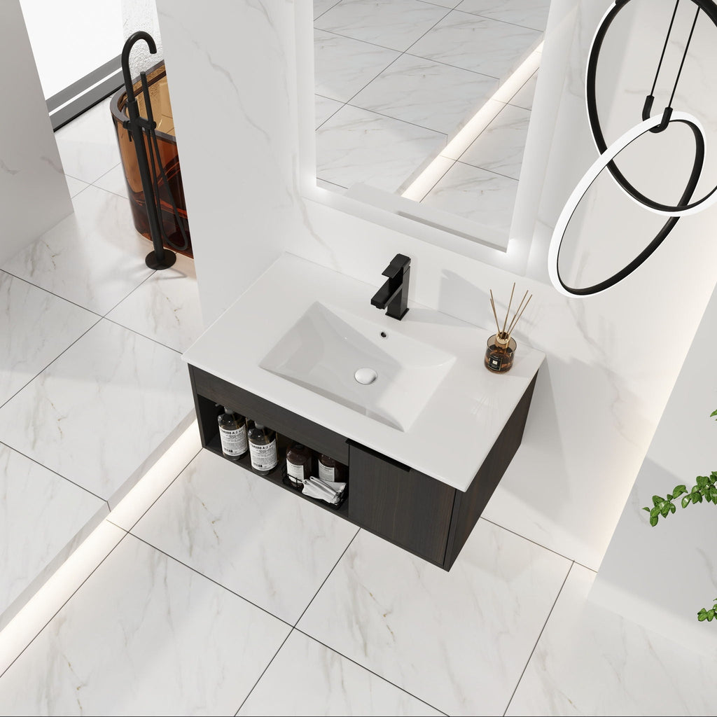 Wall Mounted Floating Bathroom Vanity With Open Shelf & Soft Close Door by Unique Piece Furniture