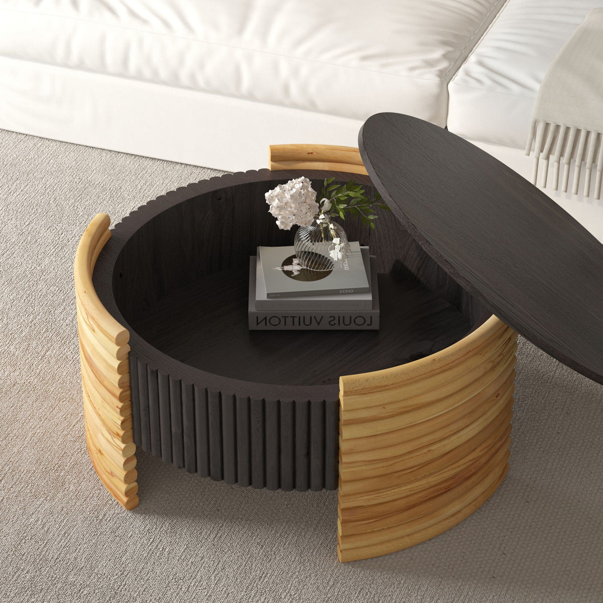 Modern Colorblocked Striped Coffee Table With Flip Top Storage by Unique Piece Furniture
