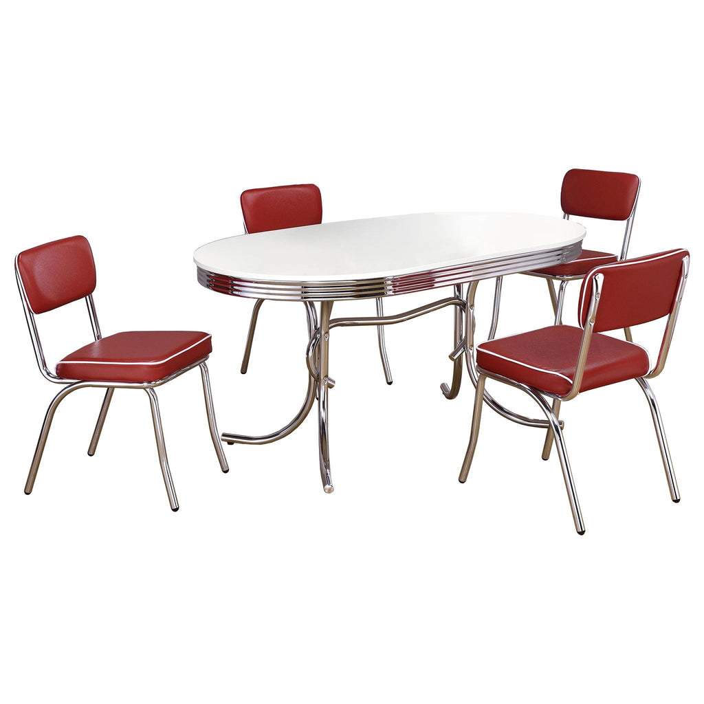 Retro 5-piece Oval Dining Table Set White and Red by Unique Piece Furniture