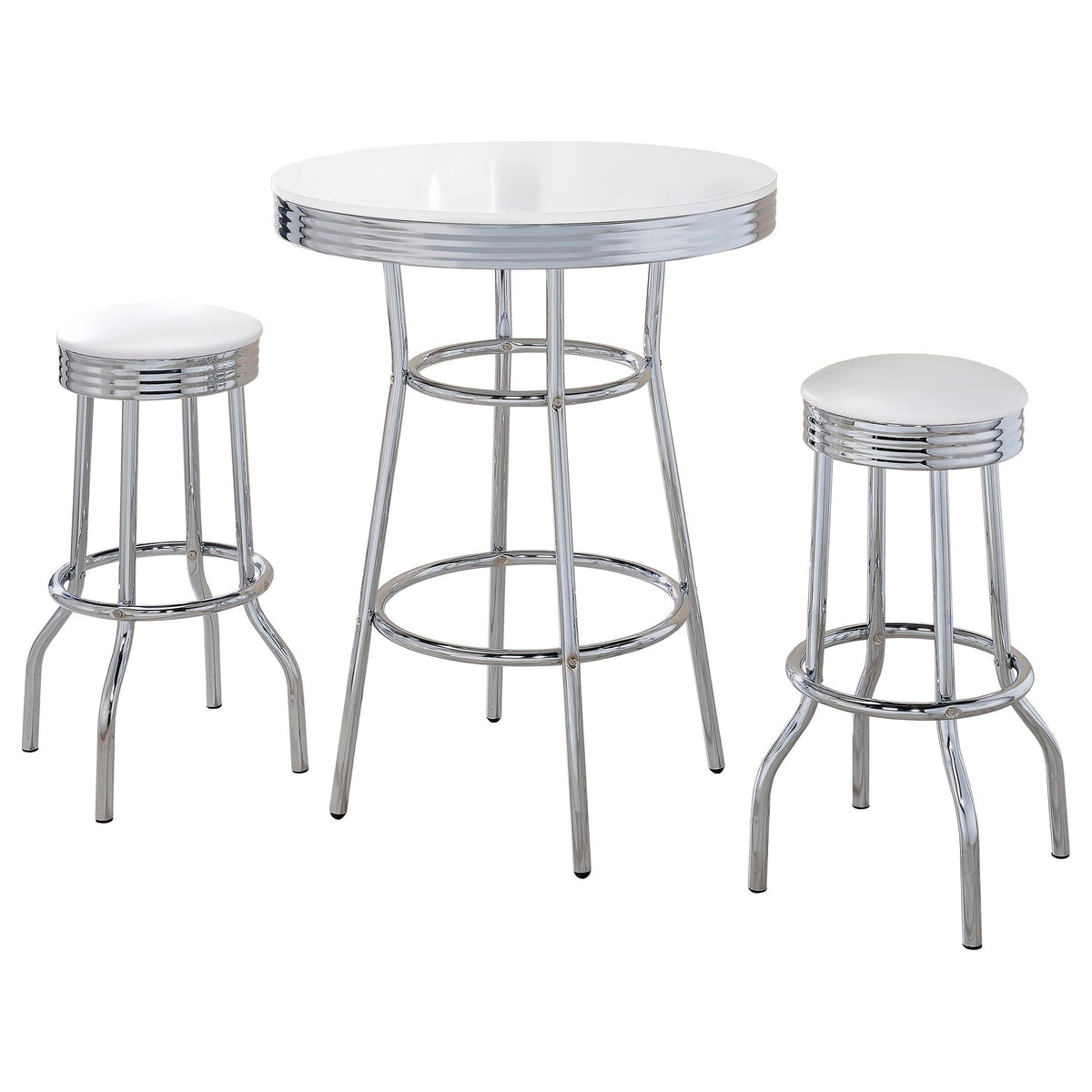 Retro 3-piece Round 1950s Bistro Pub Bar Table Set White by Unique Piece Furniture