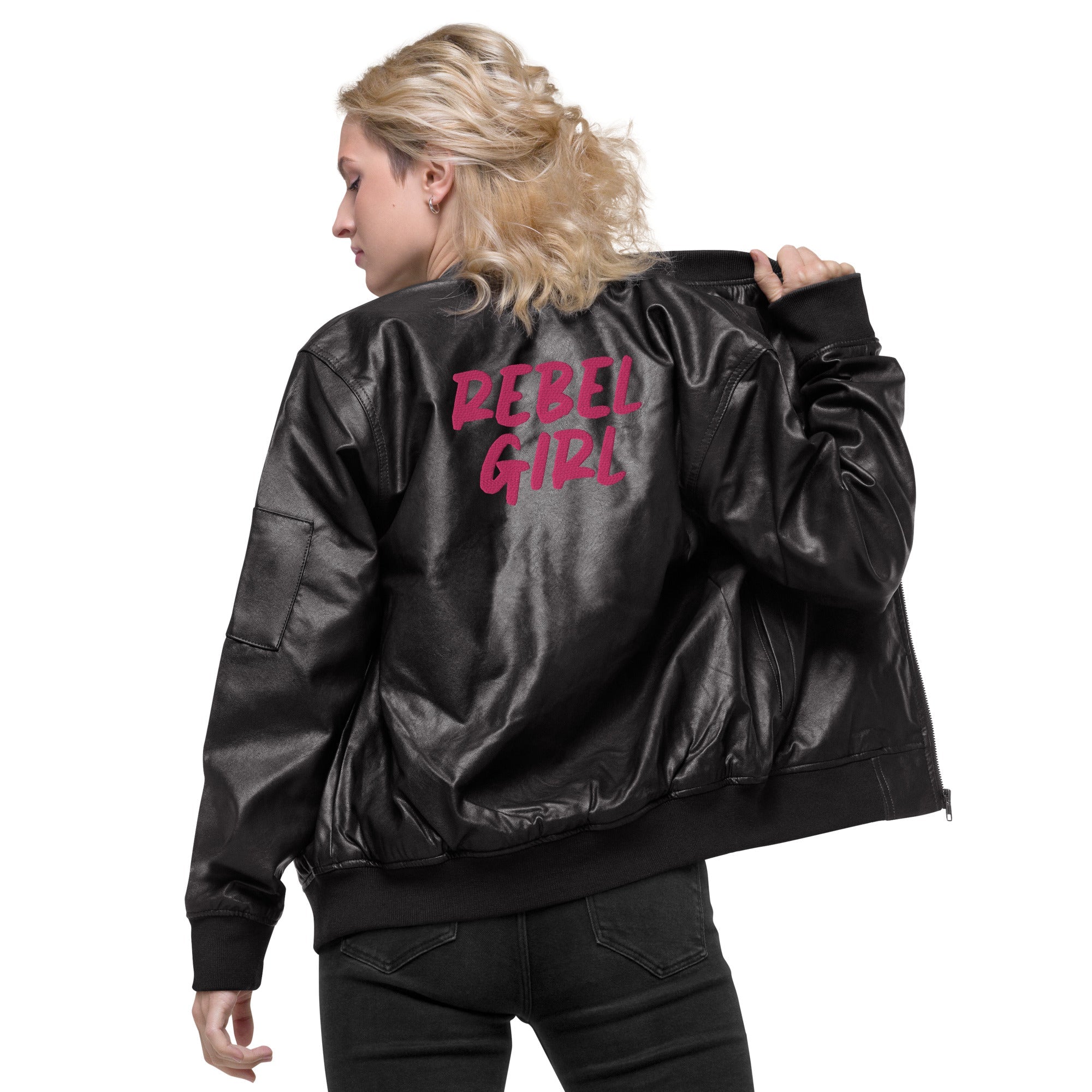 REBEL GIRL Leather Bomber Jacket by Pink Lucky