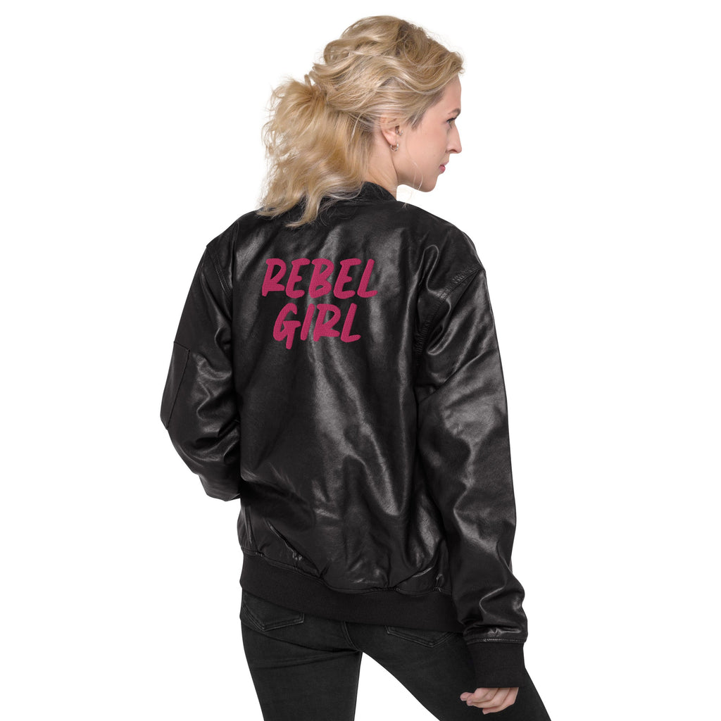 REBEL GIRL Leather Bomber Jacket by Pink Lucky