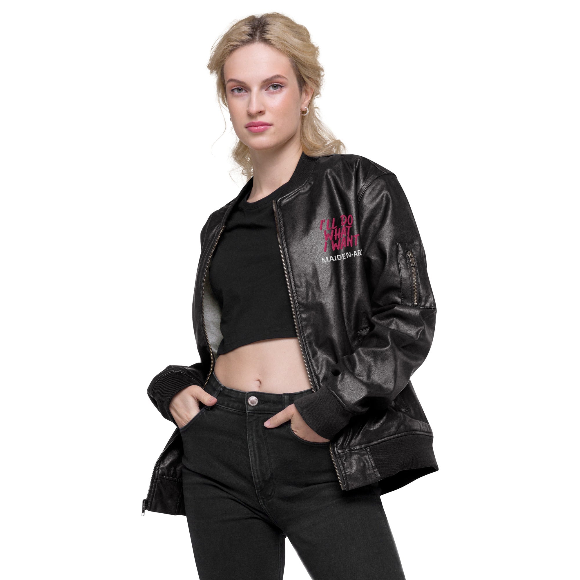 REBEL GIRL Leather Bomber Jacket by Pink Lucky