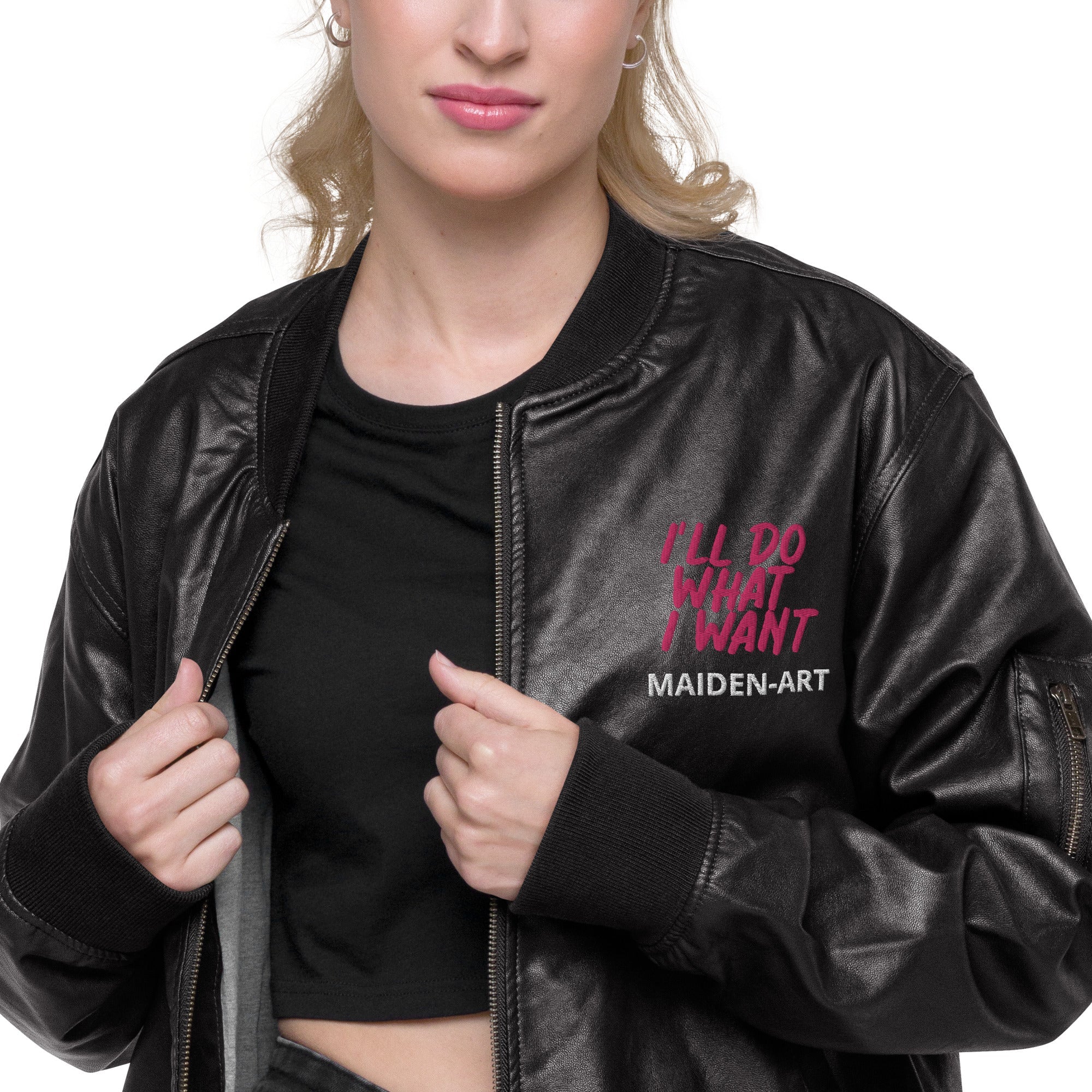 REBEL GIRL Leather Bomber Jacket by Pink Lucky