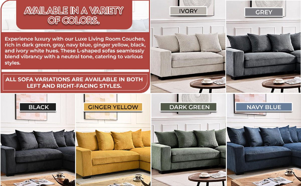 Luxe - Oversized 2 Piece Sectional Couches For Living Room, L Shaped Sofa With Chaise by Unique Piece Furniture