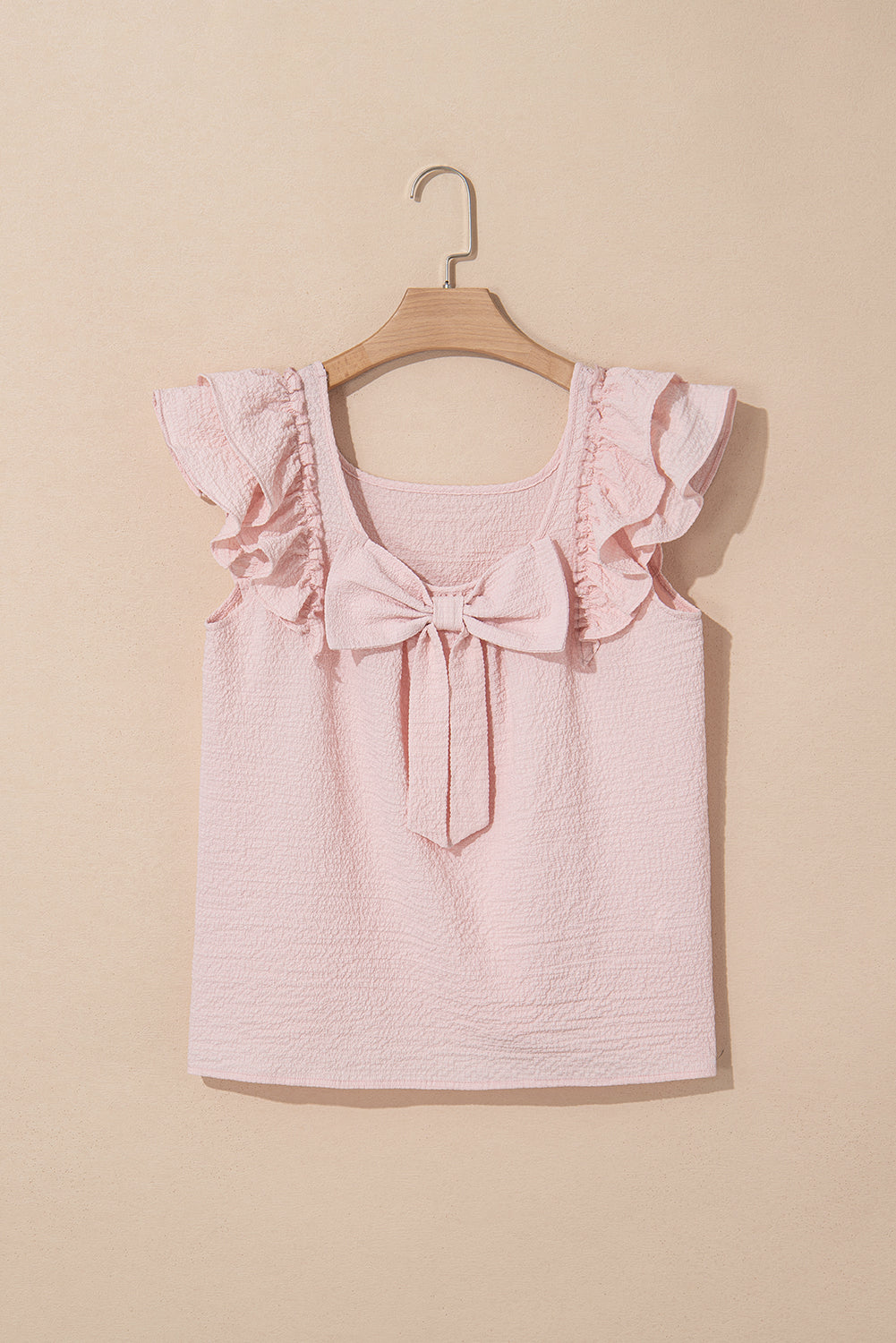 Gossamer Pink Textured Bow Frilled Ruffle Sleeve Blouse by Wild and Free Boutique