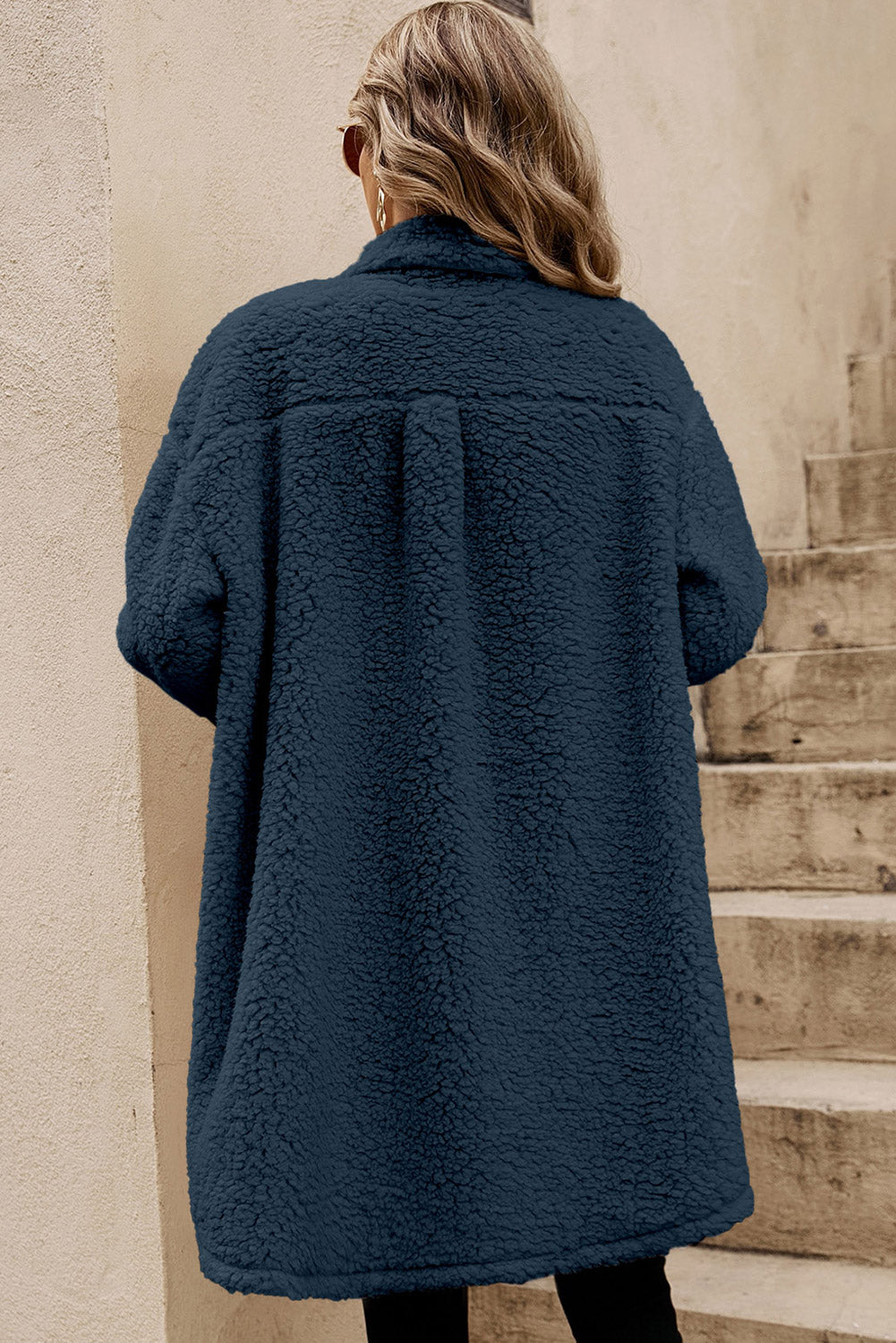 Blue Contrast Flap Pocket Single Breasted Teddy Coat by Dear-Lover Dropshipping