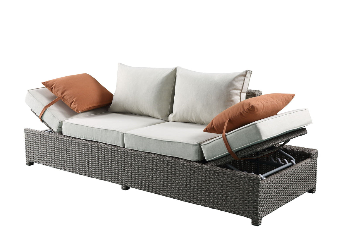 Salena - All Weather Wicker Patio Sofa & Ottoman With 2 Toss Pillows - Beige / Gray by Unique Piece Furniture