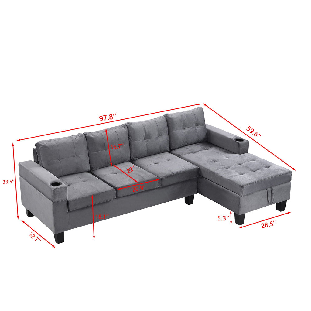 Modern Sectional Sofa Set With L Shape Chaise Lounge And Storage by Unique Piece Furniture