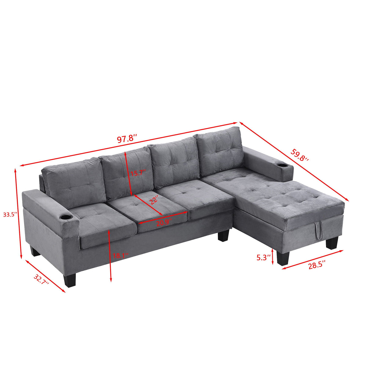 Modern Sectional Sofa Set With L Shape Chaise Lounge And Storage by Unique Piece Furniture