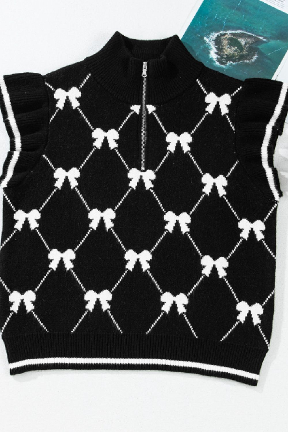 Bow Half Zip Sweater Vest by Wild and Free Boutique