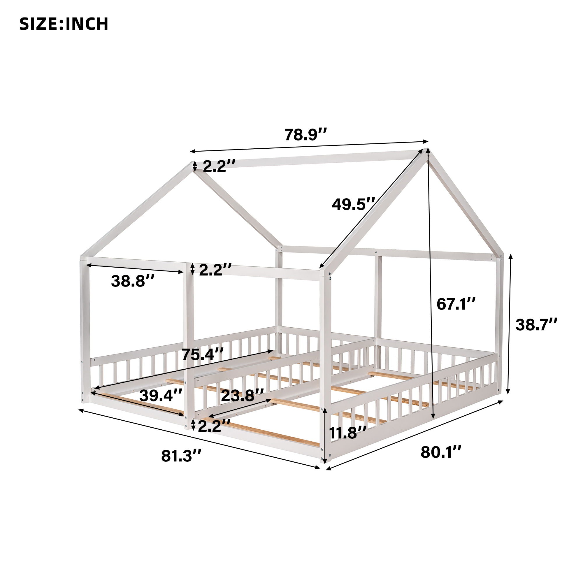 House Platform Beds, 2 Shared Beds, Metal Frame With Guardrails by Unique Piece Furniture