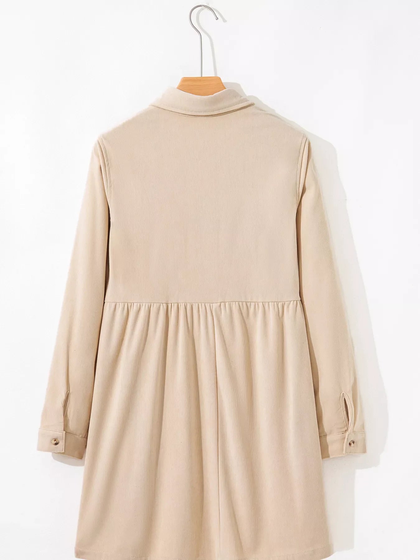 Corduroy Half Button Collared Long Sleeve Mini Dress by Shopiebay