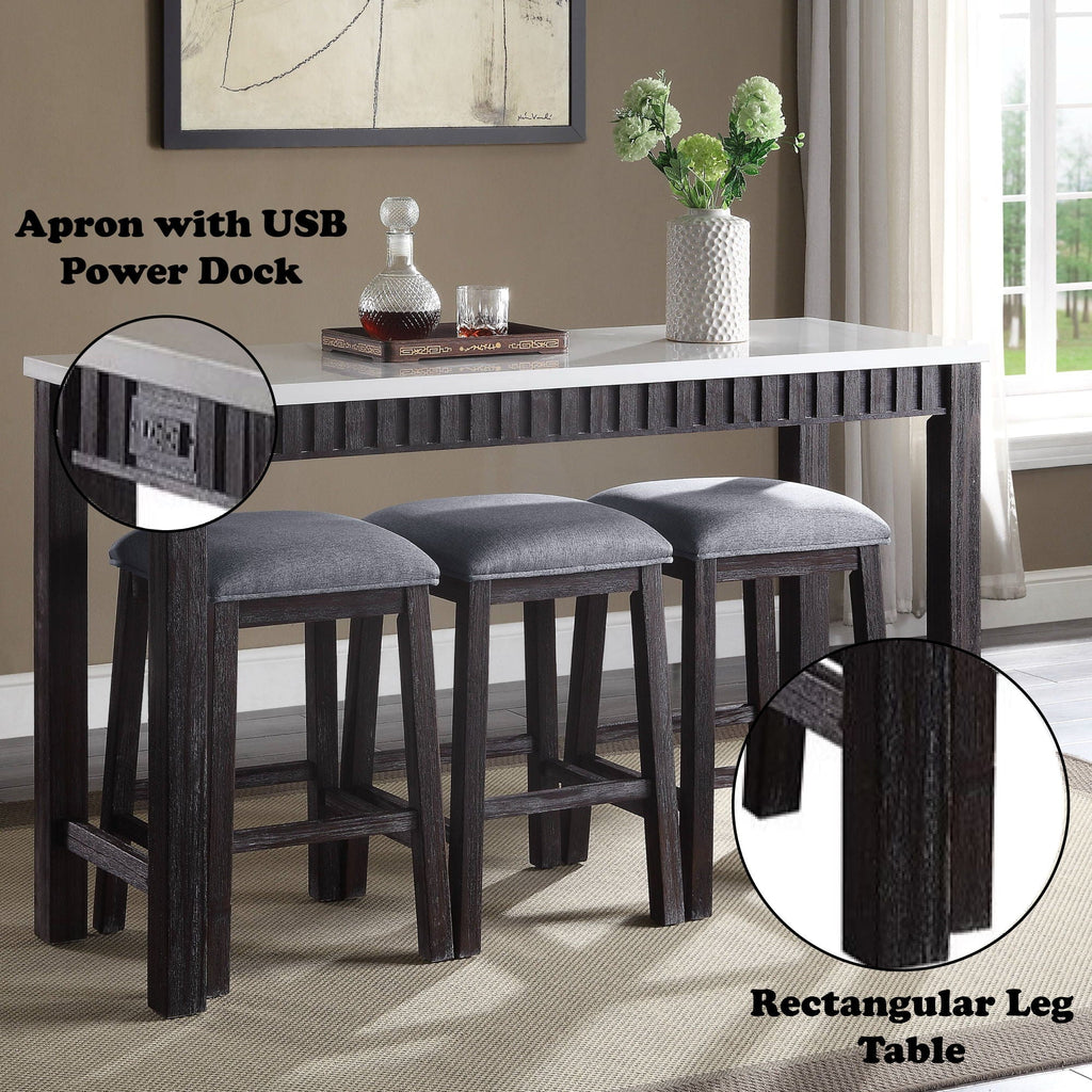 Necalli - Marble Top Weathered 4 Piece Pack Counter Height Table Set - Espresso by Unique Piece Furniture