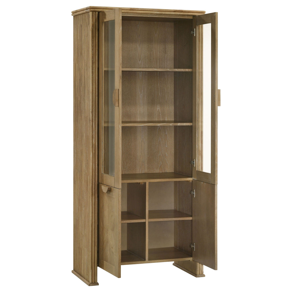 Adina 77-inch Tall Display Cabinet Distressed Light Brown by Unique Piece Furniture
