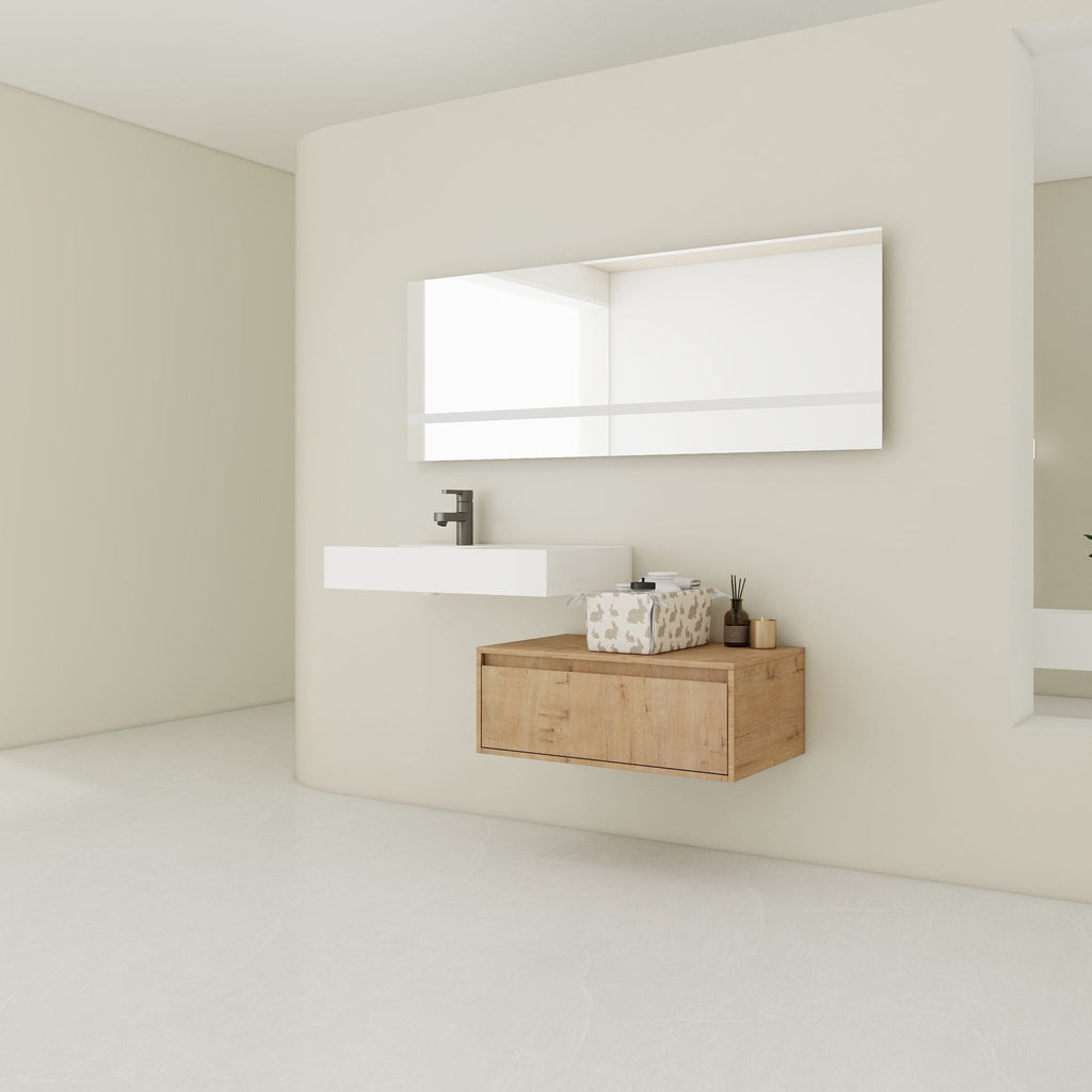 Modern Wall Mounted Bathroom Vanity With Resin Sink And Soft Close Drawer - Imitative Oak by Unique Piece Furniture