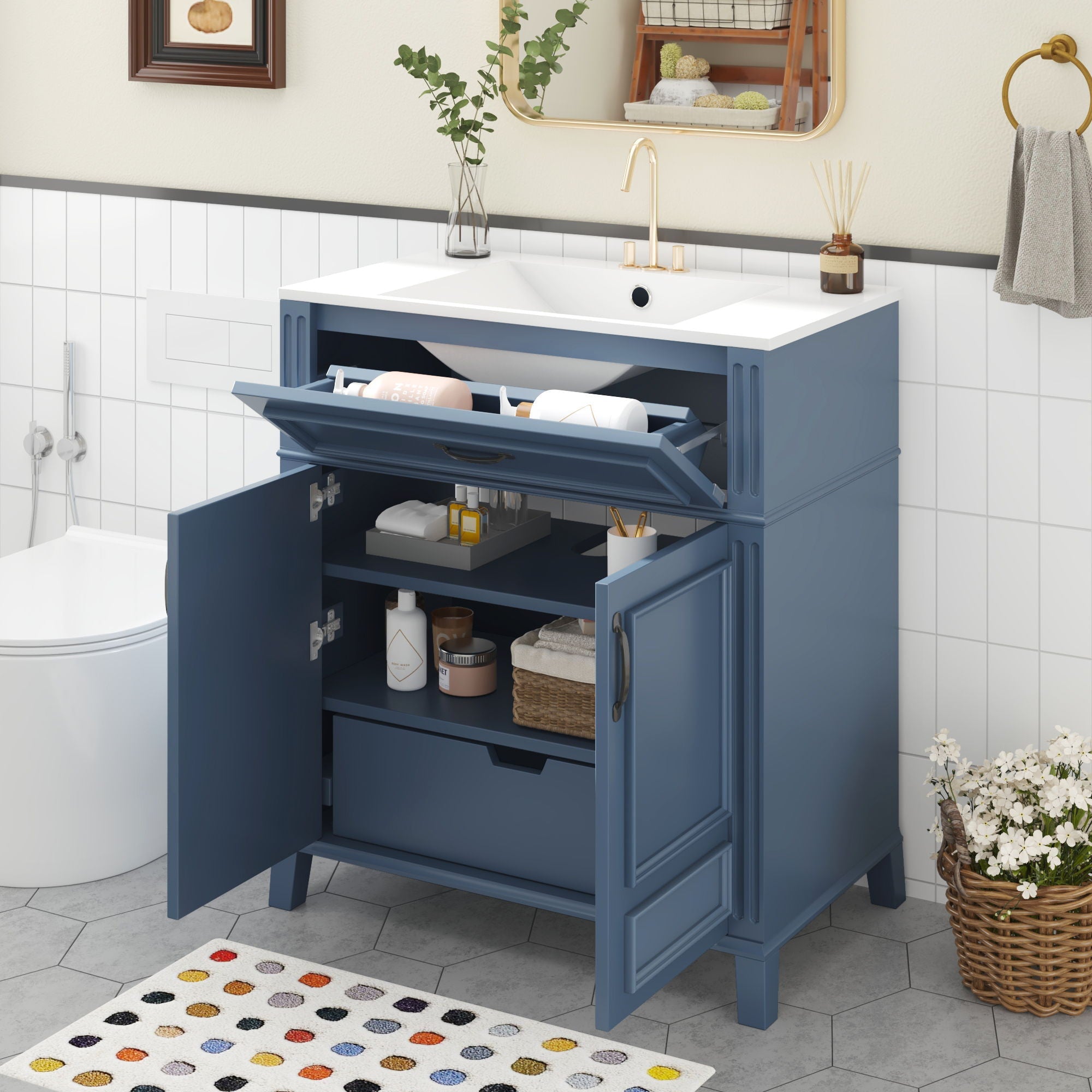 Bathroom Vanity With Sink Storage Cabinet - Blue by Unique Piece Furniture