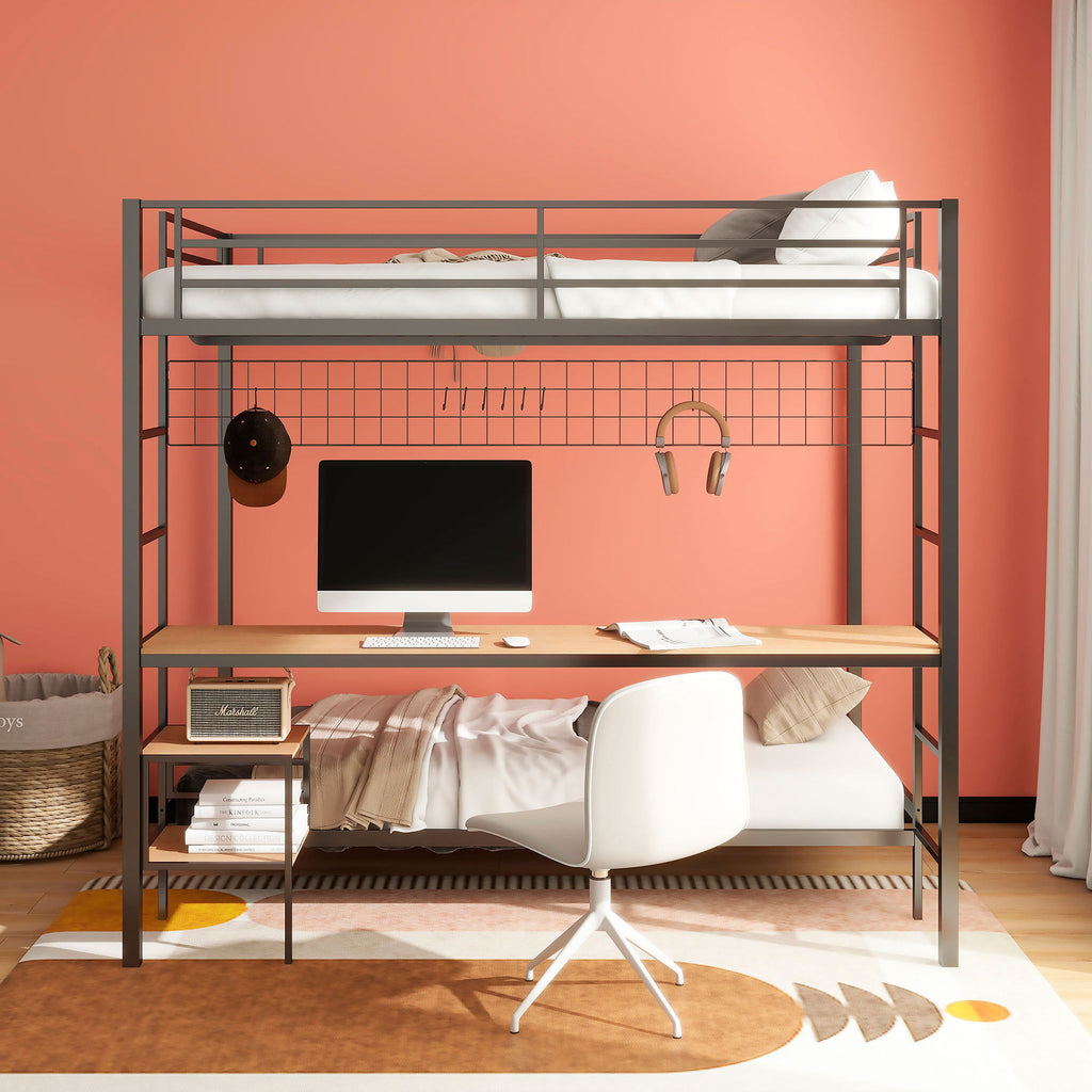 Bettoni Metal Full Over Twin Workstation Bunk Bed Matte Black by Unique Piece Furniture