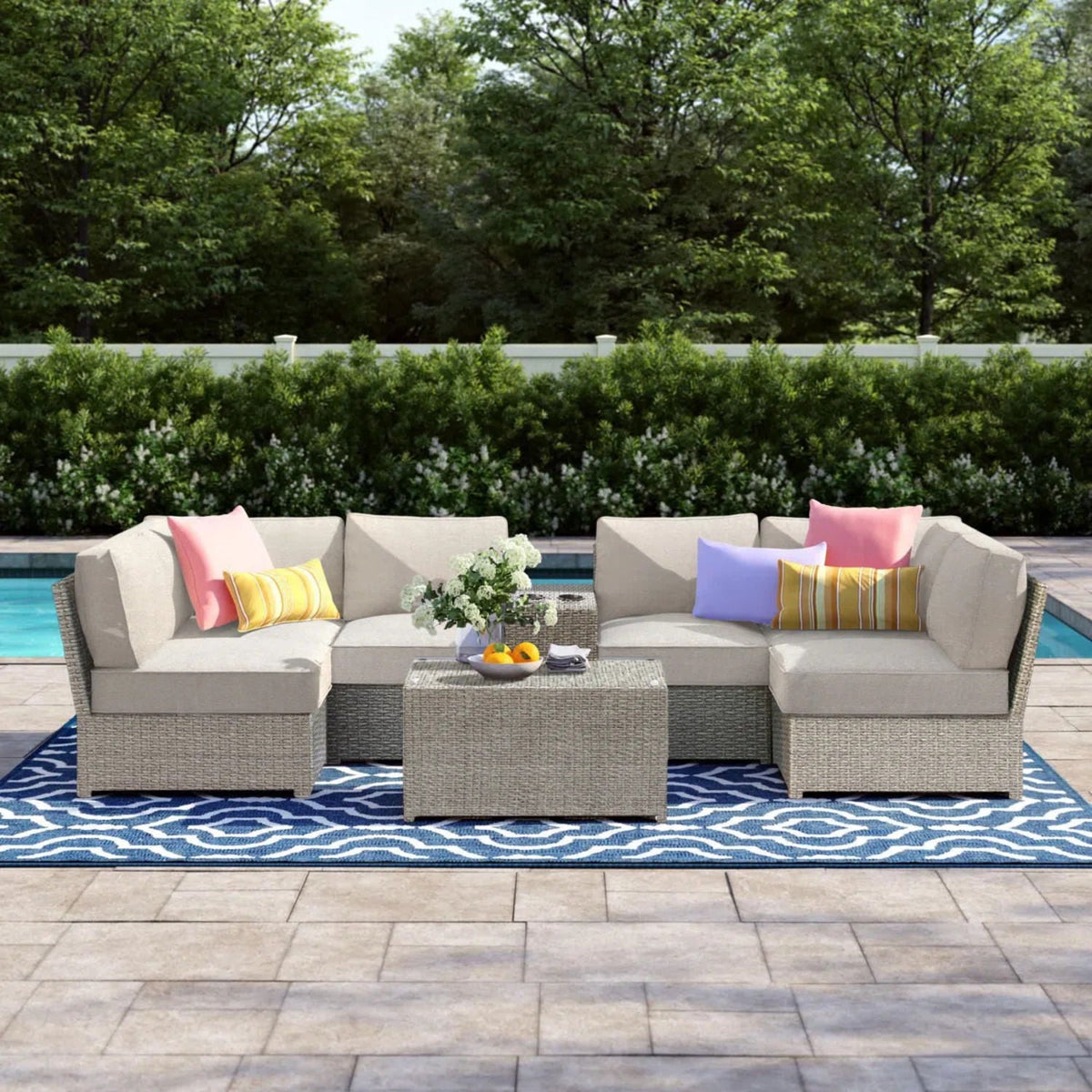 Comfortable Modern Patio Rattan Sectional Set With Cushions by Unique Piece Furniture