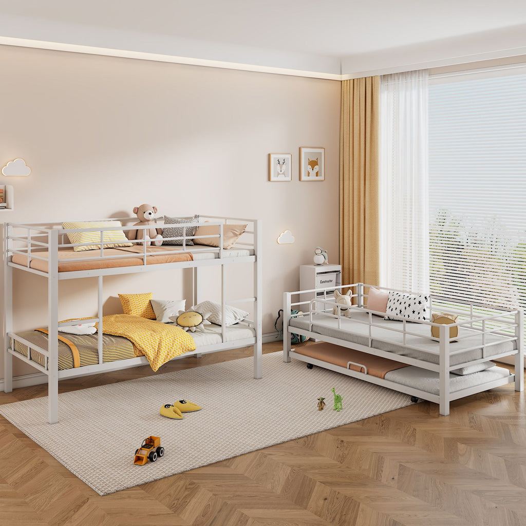 Triple Bunk Bed With Trundle, Heavy Duty Steel Construction by Unique Piece Furniture