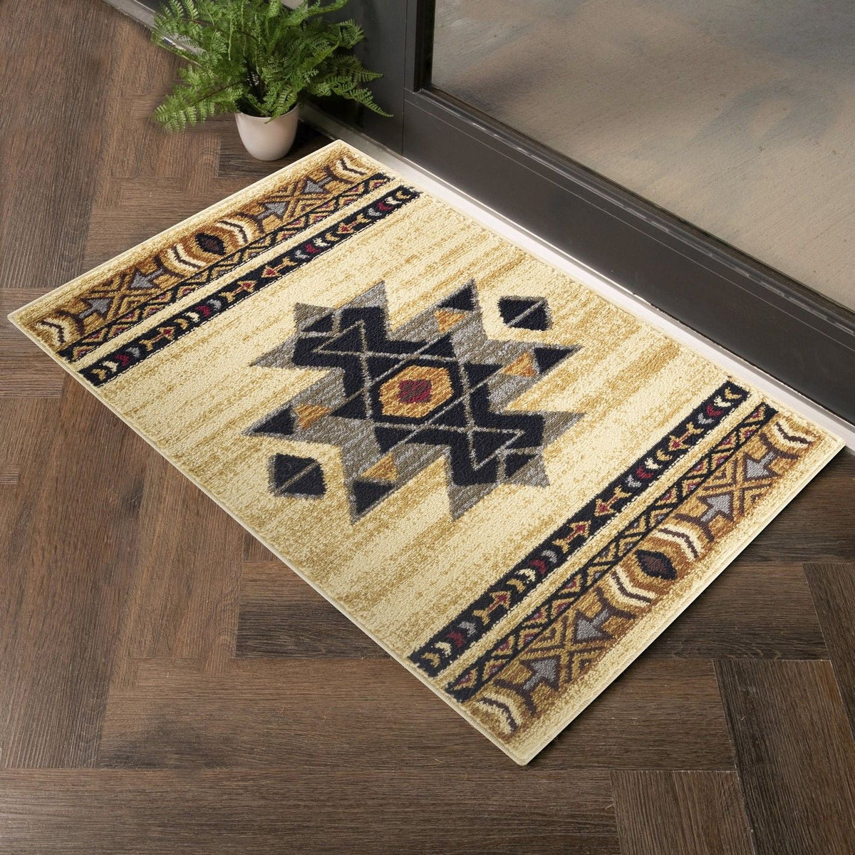 Tribes - 5'3" X 7'3" Southwest Area Rug Polypropylene - Cream by Unique Piece Furniture