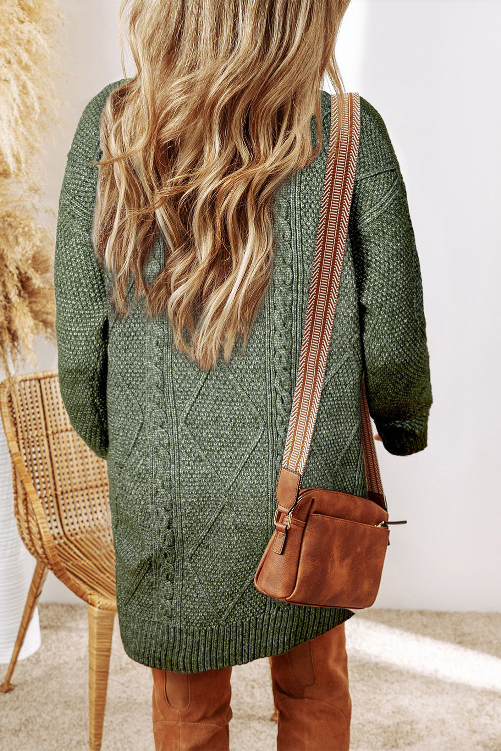 Coffee Cable Knit Drop Shoulder Loose Fit Sweater Dress by Dear-Lover Dropshipping